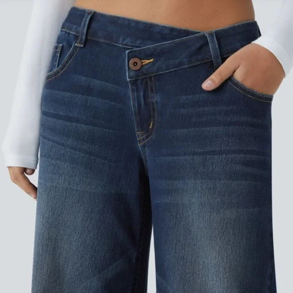 HALARA Asymetrical Low Rise Paint Blue Wide-Leg Women’s Jeans - Picture 2 of 7